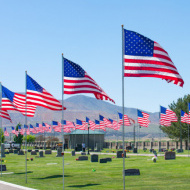 Flags waving in the wind at the Herriman Cemetery