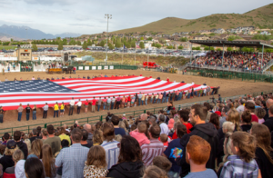 Giant flag in the rodeo arena