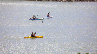 Kayakers paddle in Blackridge Reservoir in Herriman in June 2020
